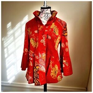 Damee Inc. Artful Textured Cardigan – Red Multi (Size Small)